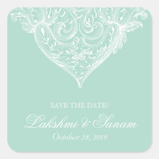 Stickers Mariage Vintage Printemps Vert Blanc (Devant)