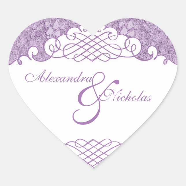 Stickers Mariage Violet Floral Damask et Scrolls (Devant)