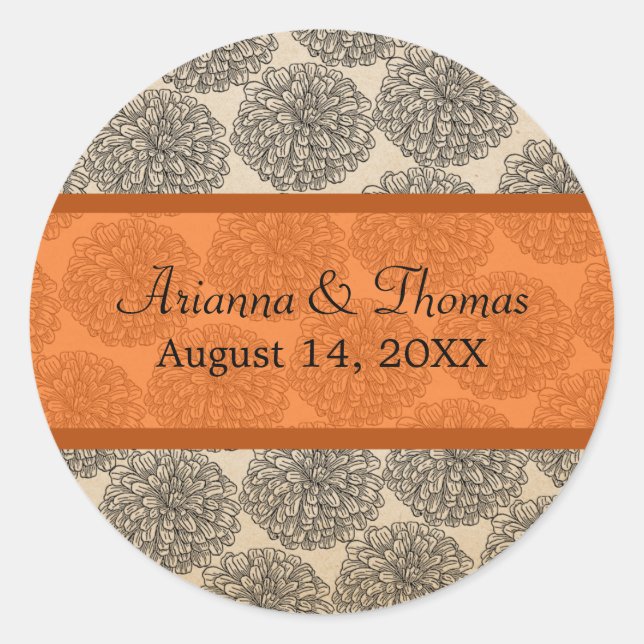 Stickers Mariage Zinnia vintage, Tangerine (Devant)