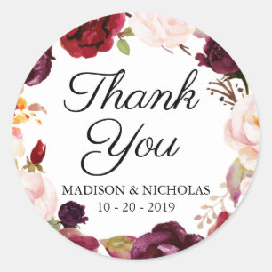 Stickers Marsala Rose Floral Mariage Merci