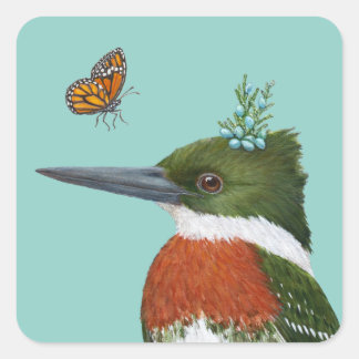 stickers martin-pêcheur vert et monarque papillon