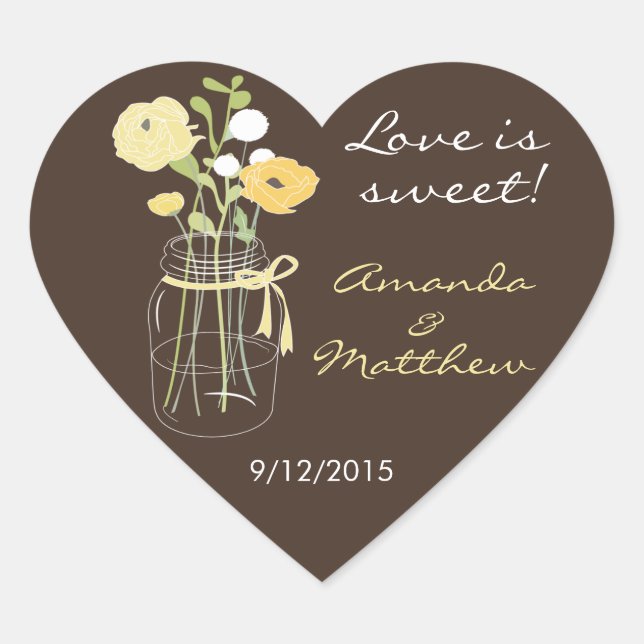 Stickers Mason Brown et Jaune Mason Jar Mariage Fa (Devant)