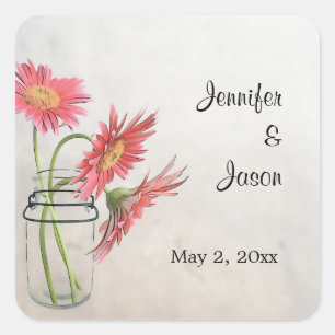 Stickers Mason Jar Daisies - Enregistrer la date