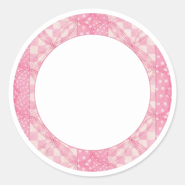 Stickers Mat rond 3 pouces COEUR ROSE QUILT (Devant)