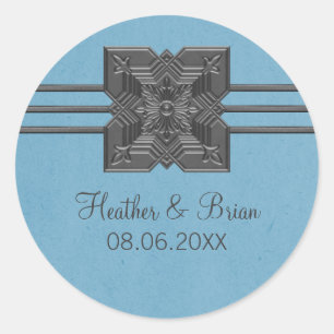 Stickers Médaillon Bleu Bordure Mariage
