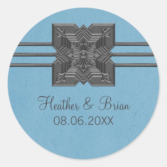 Stickers Médaillon Bleu Bordure Mariage (Devant)