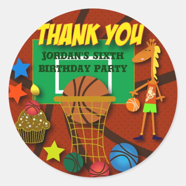 Stickers Merci Anniversaire de enfant : Basketball (Devant)