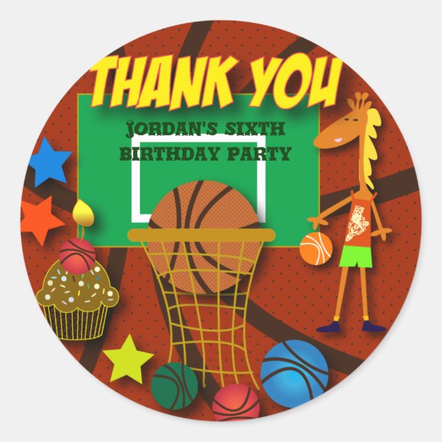 Stickers Merci Anniversaire de enfant : Basketball (Devant)