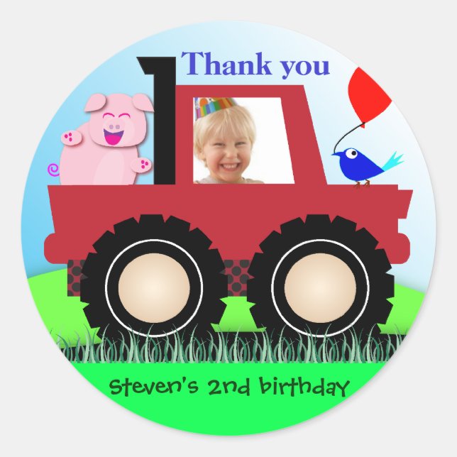 Stickers Merci Anniversaire de enfant : Camion agr (Devant)