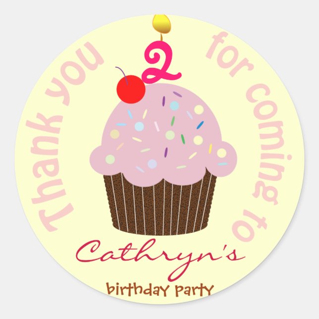 Stickers Merci Anniversaire de enfant : Cup Cake (Devant)