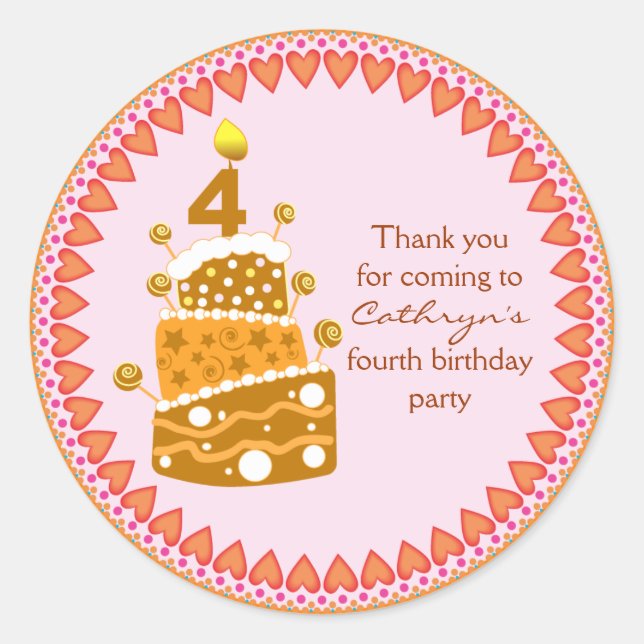 Stickers Merci anniversaire de enfant : Gâteau d'a (Devant)