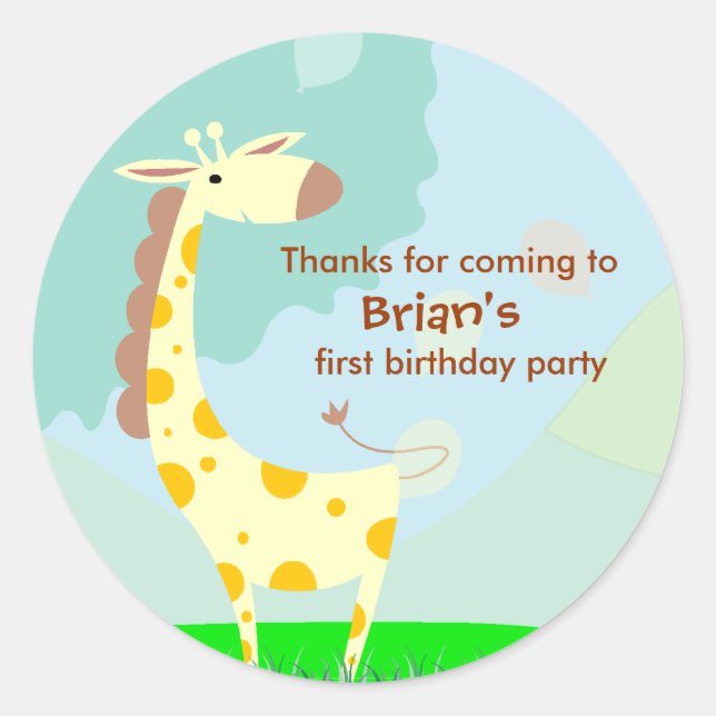 Stickers Merci Anniversaire de enfant : Giraffe (Devant)