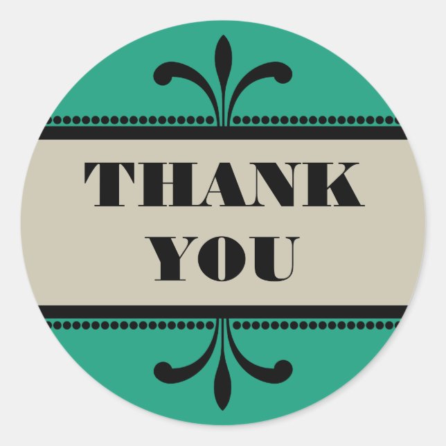 Stickers Merci Art Déco Vert/Beige (Devant)