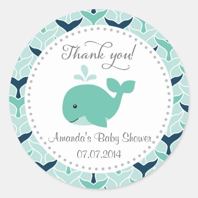 Stickers Merci Baby shower baleine (Devant)
