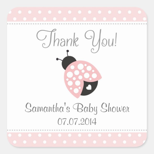 Stickers Merci Baby shower Ladybug (rose) (Devant)