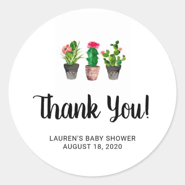 Stickers Merci Baby shower, Succulent, Cactus (Devant)