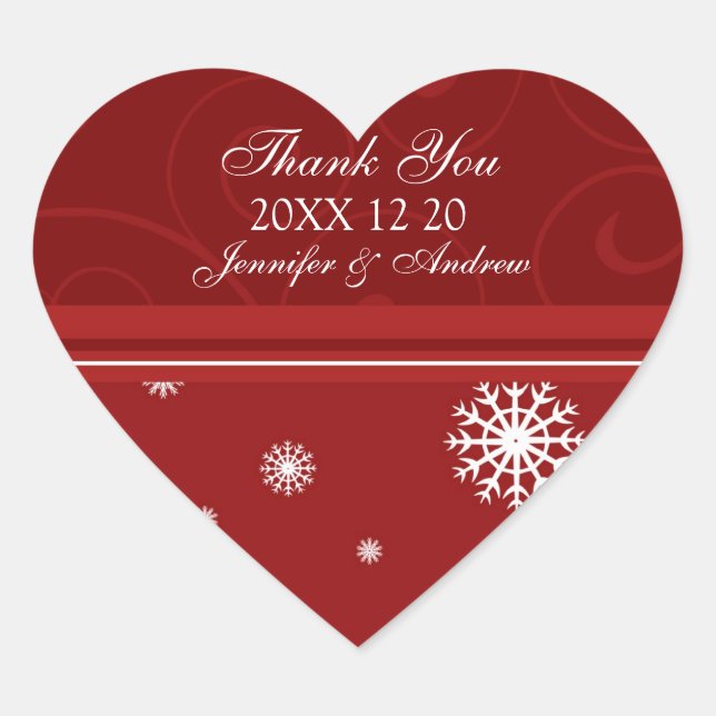 Stickers Merci blanc rouge pour mariage d'hiver (Devant)
