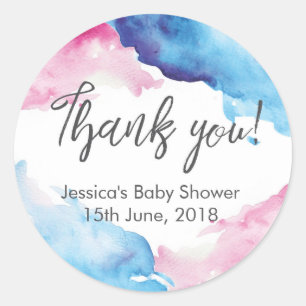 stickers Merci bleu et rose Aquarelle