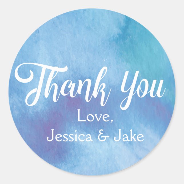 Stickers Merci Bleu Océan - Faveurs de mariage (Devant)