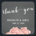 Stickers Merci Chalkboard Floral<br><div class="desc">stickers de mariage Merci en tableau floral avec fleurs roses et texte personnalisable</div>