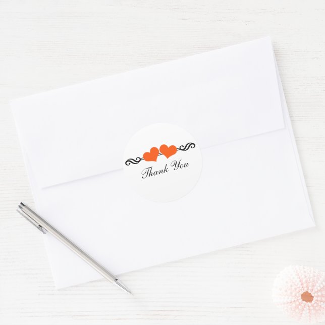 Stickers Merci Coeur élégant, Orange (Enveloppe)