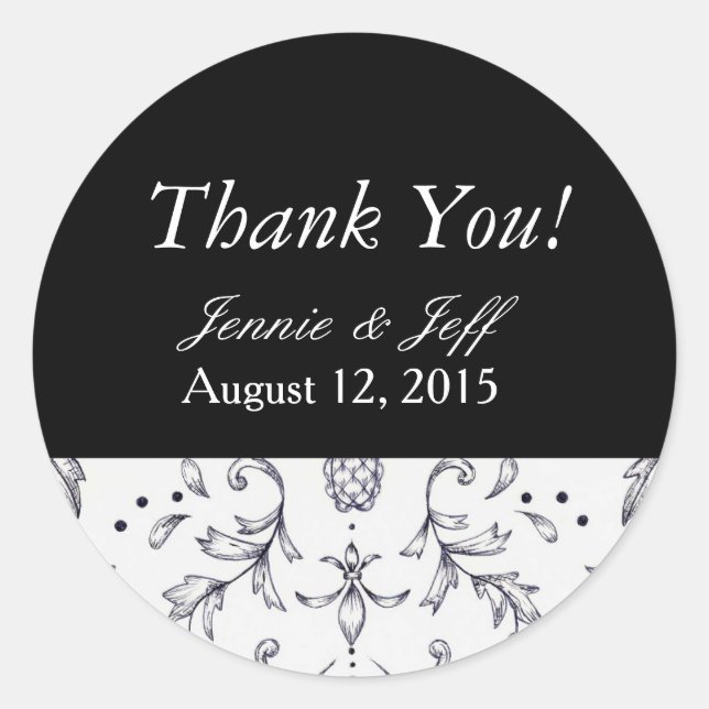 Stickers Merci Damask noir et blanc (Devant)