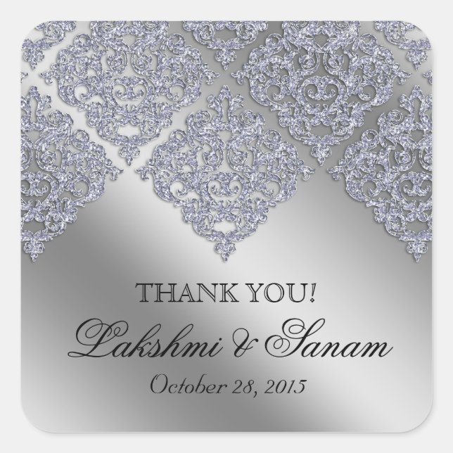 Stickers Merci Damask Xmas Sparkkers Argent (Devant)