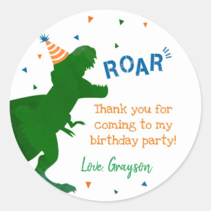 Stickers Merci d'anniversaire Dinosaur T-rex Étiqu