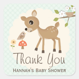 Stickers Merci de Baby shower de cerfs en bois MIN