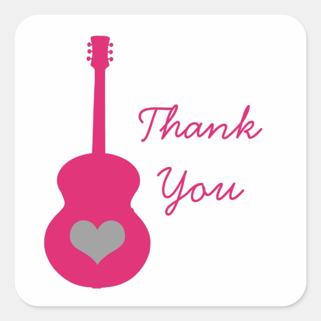 Stickers Merci de coeur de guitare rose/gris (Devant)