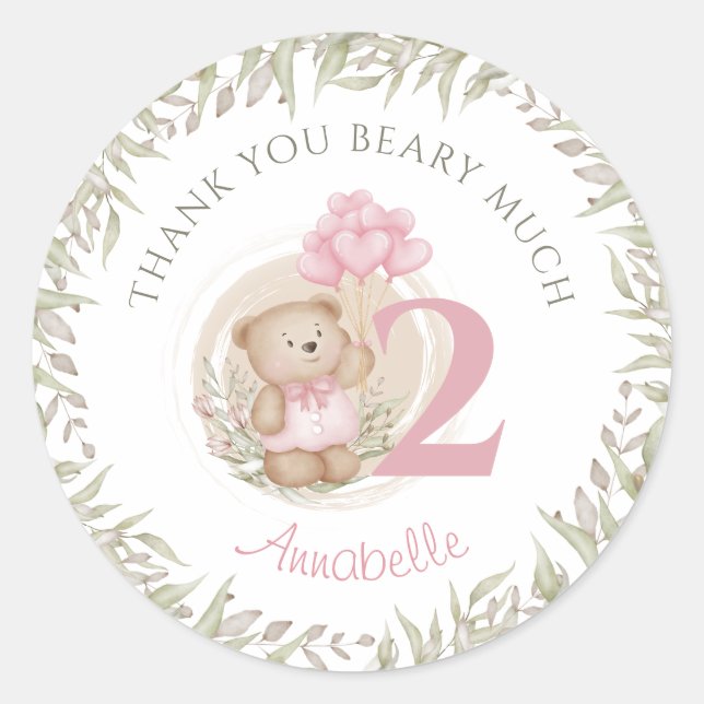 Stickers Merci de l'ours rose Teddy 2e anniversair (Devant)