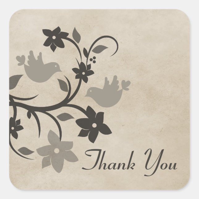 Stickers Merci de lovebirds floral gris (Devant)