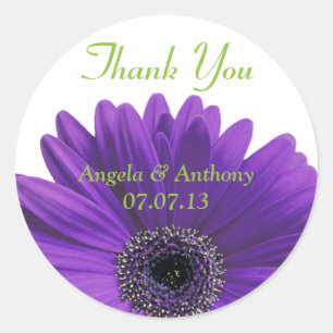 Stickers Merci de mariage violet Gerbera Daisy