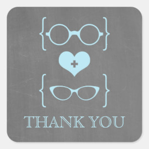 Stickers Merci en carton bleu Geeky Glasses