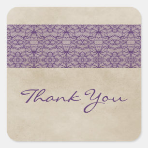 Stickers Merci en dentelle violet rustique