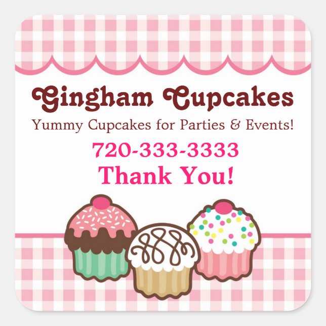 Stickers Merci En vichy Cupcakes (Devant)