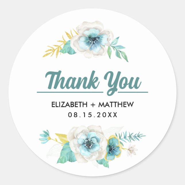 Stickers Merci Floral Mint Jaune Mariage (Devant)