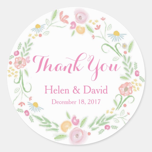 Stickers Merci Floral Rose Favoriser Mariage (Devant)