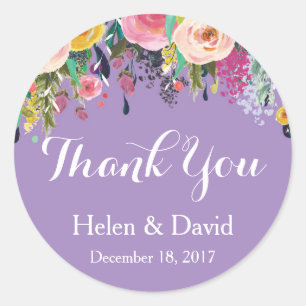 Stickers Merci Floral Violet Mariage Favor