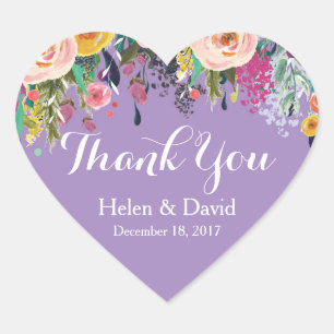 Stickers Merci Floral Violet Mariage Favor
