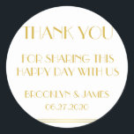 Stickers Merci Gold Great Gatsby Wedding<br><div class="desc">Merci or et blanc Great Gatsby autocollants de mariage avec texte personnalisable</div>