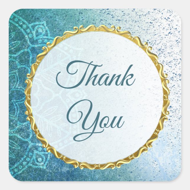 Stickers Merci Mandala bleu et or (Devant)