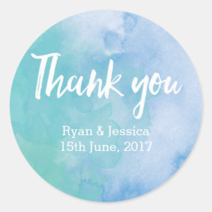 stickers Merci   MARIAGE   Aquarelle bleue