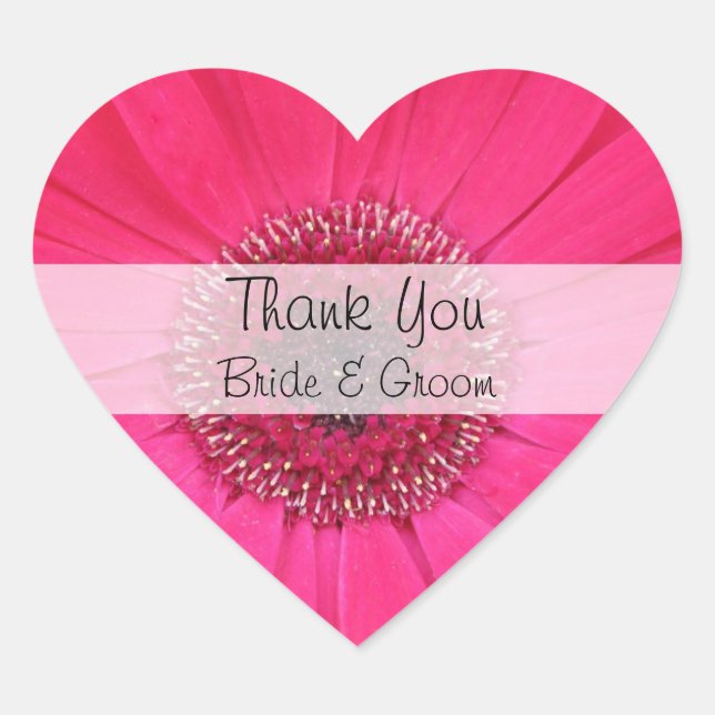 Stickers Merci Mariage coeur — Gerbera rose (Devant)