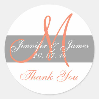 Stickers Merci Mariage de monogramme de corail gri