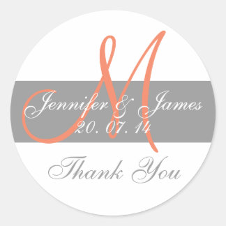 Stickers Merci Mariage de monogramme de corail gri