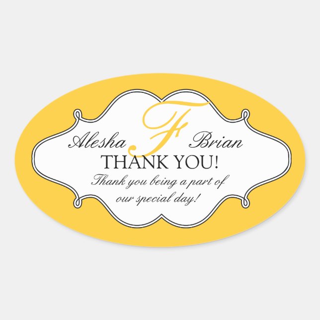 Stickers Merci Mariage Monogramme F Oval (Devant)