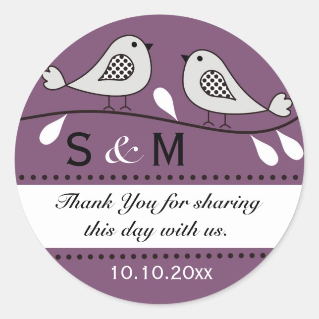 Stickers Merci Mariage Monogramme : violet (Devant)