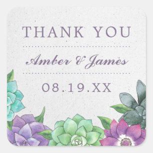 Stickers Merci Mariage succulent   Lavande
