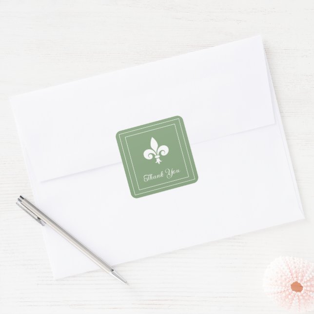 Stickers Merci Moss Green Fleur de Lis (Enveloppe)
